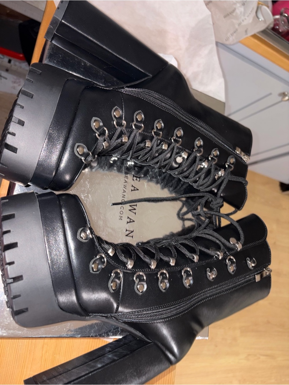 Black Lace-Up Platform Heeled Boots - AZALEA WANG